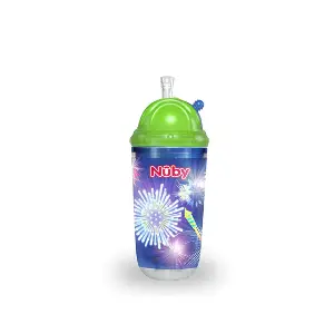 Nuby Flip-it 隔熱翻蓋閃燈吸管水杯 (煙花/電影/火箭/滾軸溜冰)
