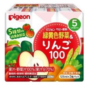 日本 PIGEON 貝親 5種綠黃色野菜蘋果汁3包裝 5個月以上