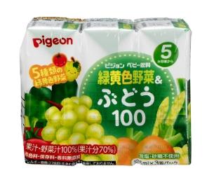 日本 PIGEON 貝親 5種綠黃色提子菜汁3包裝 5m+