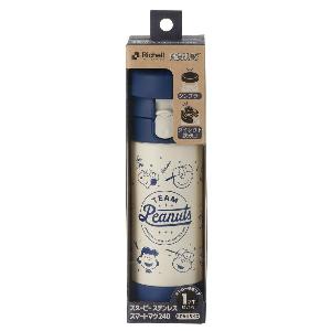 日本 Richell Snoopy 18個月起 2way不锈鋼直飲真空保溫杯 255ml (藍)