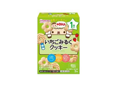 日本 Wakodo 和光堂 DHA草莓牛奶花形餅1歲起